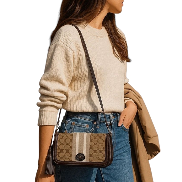 Coach Penny Jacquard & Leather Tassel Crossbody Like New Condition - Picture 1 of 11